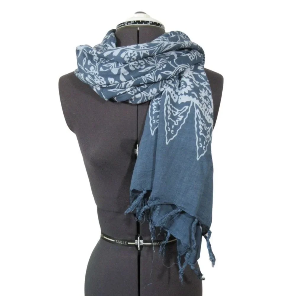 Woven boho floral‎ print fringed lagenlook scarf shawl